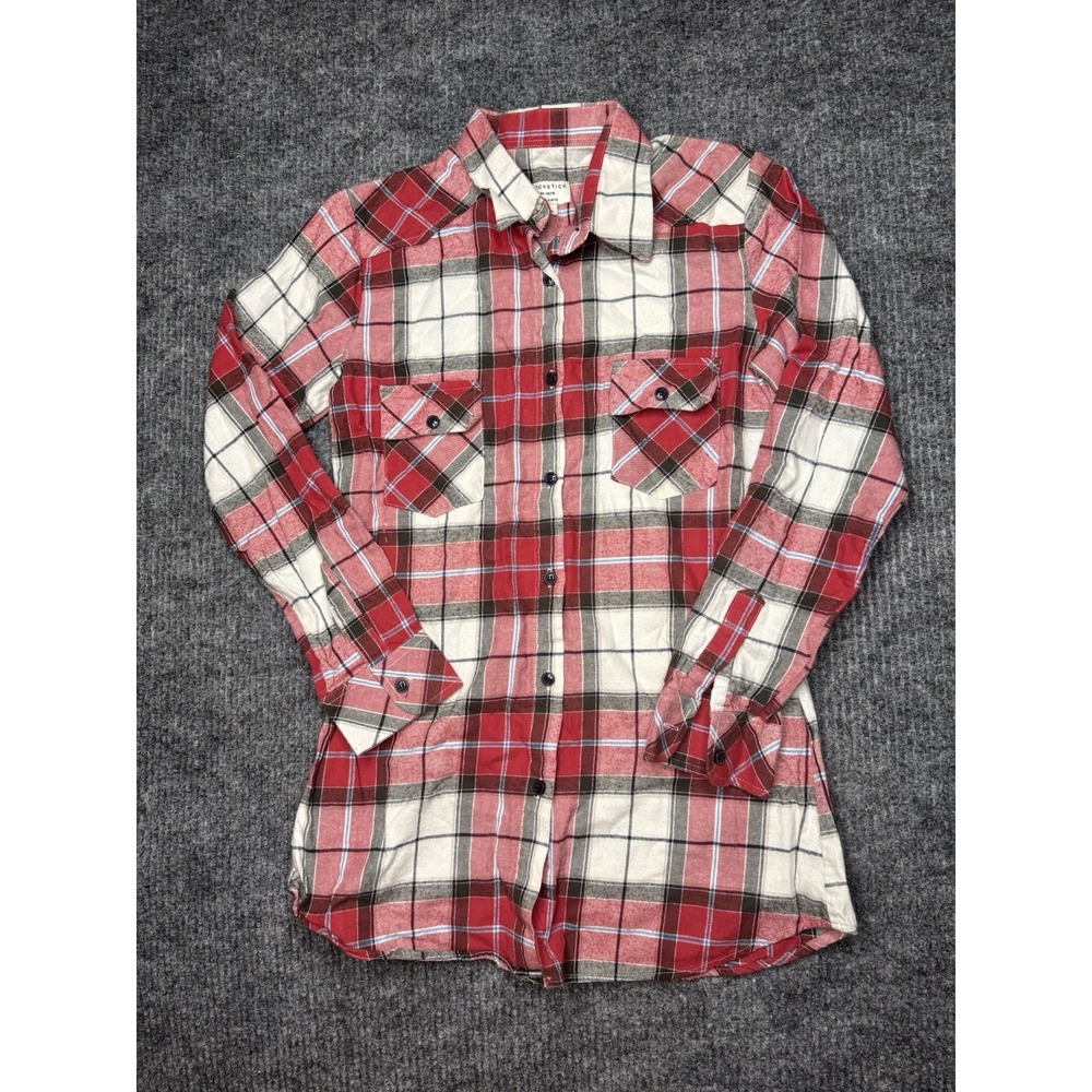 Matchstick Flannel Tunic Shirt Top Women XS Button Long Sleeve Multicolor Plaid